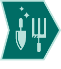 Icon with garden fork and trowel