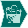 Grocery bag icon in the middle of a green polygon